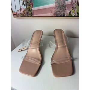 Women's Clear-Strap Square Toe Mules in Nude